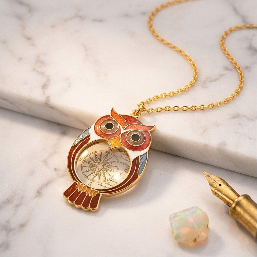hard enamel owl pattern magnifier necklace hard enamel owl pattern magnifier necklace